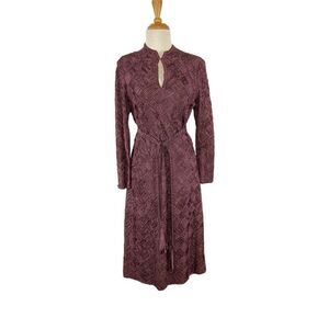 Ruth Chagnon L Maroon Dress Midi Belt Soutache 70s VTG Modest A-Line Cottagecore